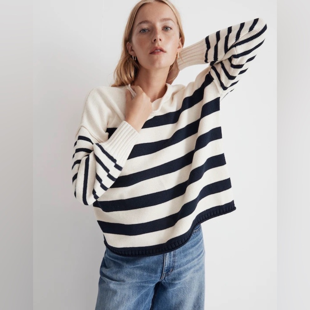 Madewell | Conway Crewneck Pullover Sweater in Antique Cream Stripe | Sz XS